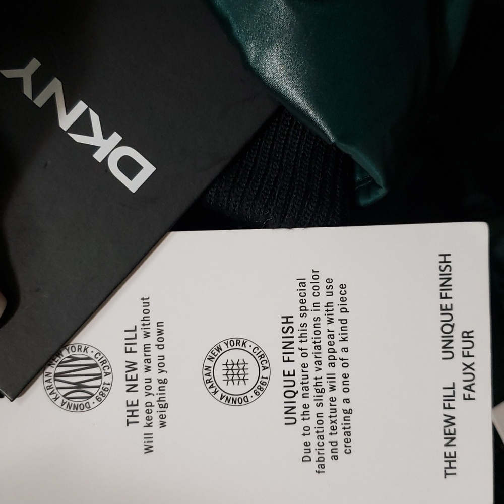 DKNY Forest Green Puffer Style Short Jacket, Faux Fur Trim Hood, S - Picture 5 of 9
